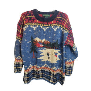 Vintage Bushwacker Blue Ice Skater Artsy Chunky Preppy Sweater Womens Size Large